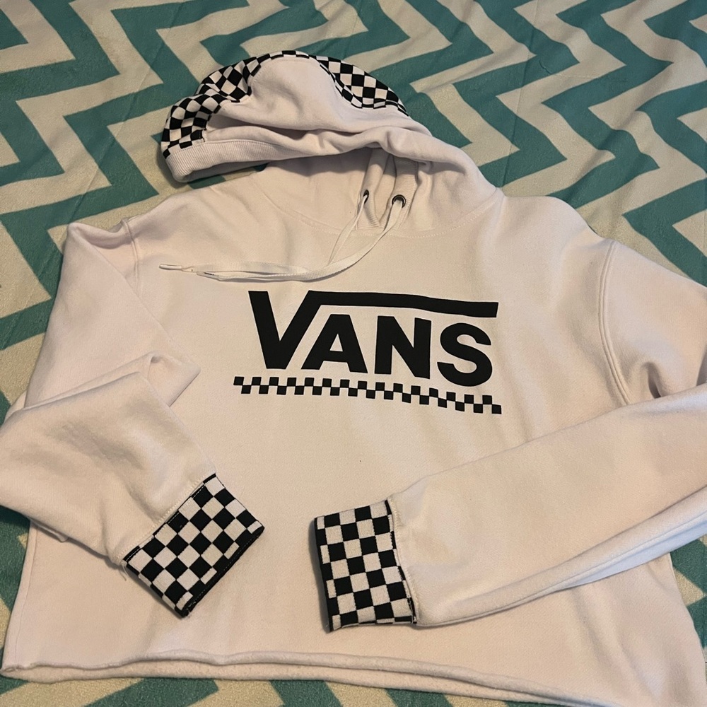 Vans White Hoodie with Checkered Accents